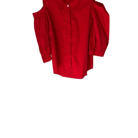 Amanda Uprichard Red Collared‎ Cutot Shoulder Basic Button Up Blouse Size Small - Picture 5 of 13